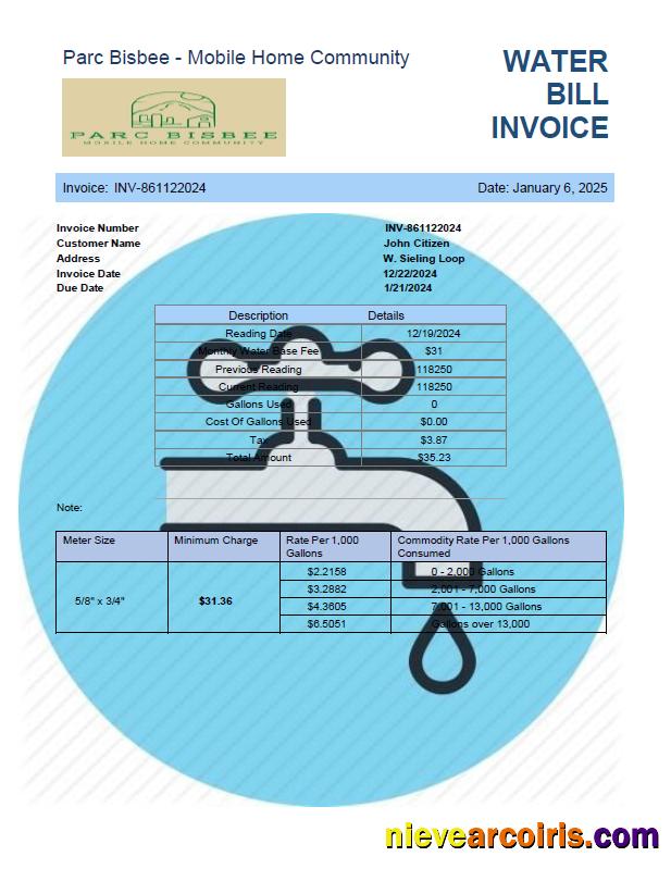USA Parc Bisbee utility bill